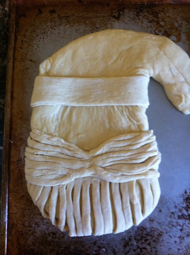 dough hat band attached to santa bread base