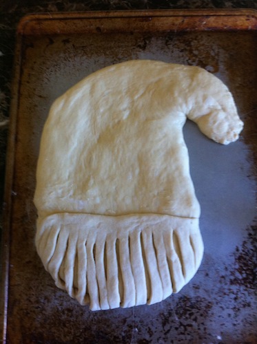 santa bread dough with beard attached