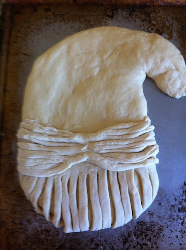 santa bread dough base with mustache attached