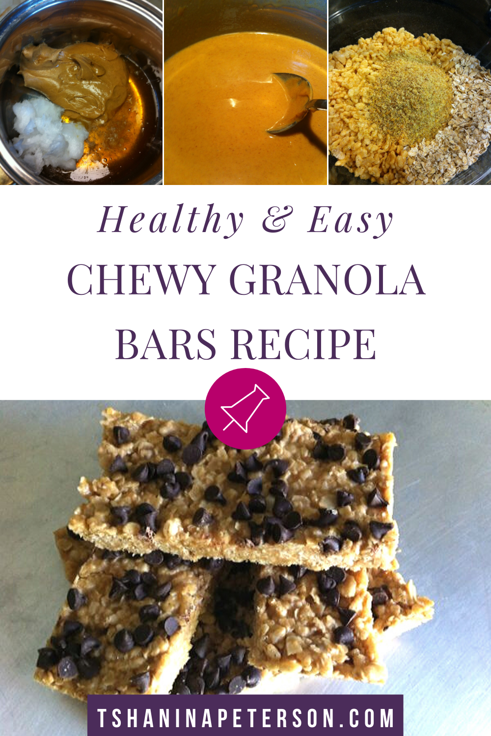 Are you looking for a healthy chewy granola bars recipe that your kids will love? These are simply the best (even better than store bought in my opinion) and my husband loves the crispy crunch from the cereal. Grab your oatmeal (either quick oats or old fashioned will work), honey, coconut oil, peanut butter, rice krispies and chocolate chips and let me show you how to make this super easy no bake recipe!