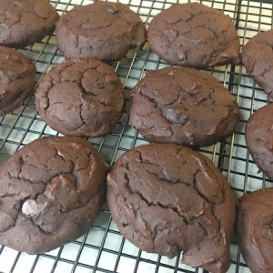 black bean chocolate chip cookies cooling on a wire rack