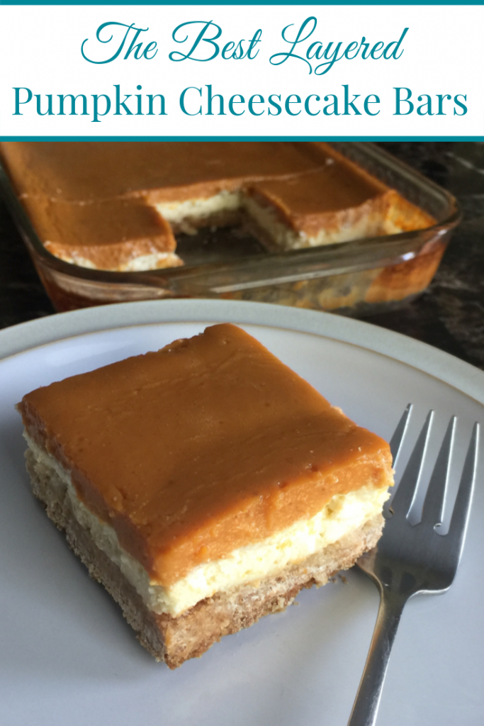 pumpkin cheesecake bar on plate beside pan