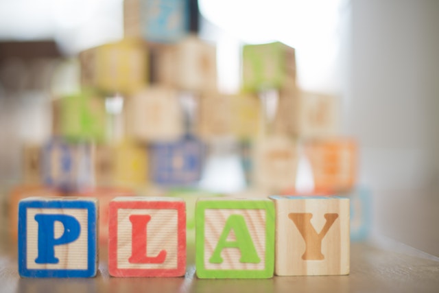 wooden toy blocks spelling play