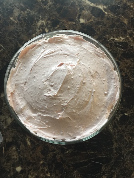 cream cheese mixture in trifle bowl