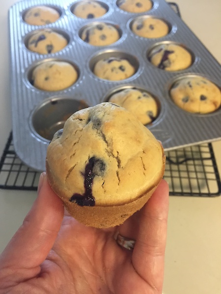 hand holding blueberry muffin