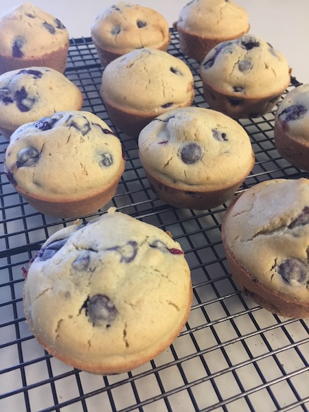 blueberry muffins on wire rack