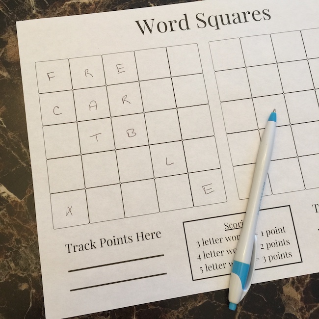 word squares card