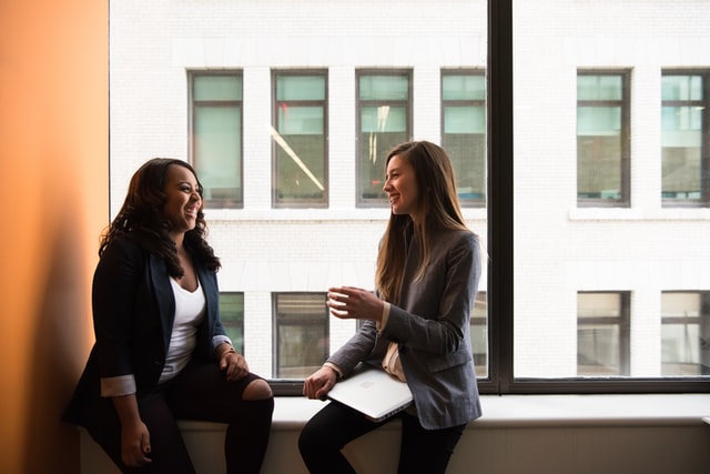 two women talking