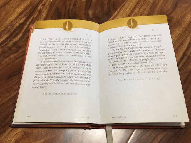 inside pages of Jesus Calling devotional
