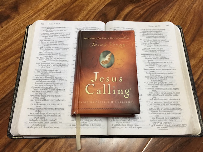 Jesus Calling devotional on top of bible