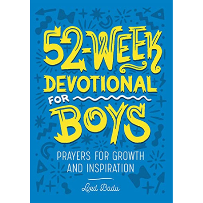 book cover with wording 52 week devotional for boys