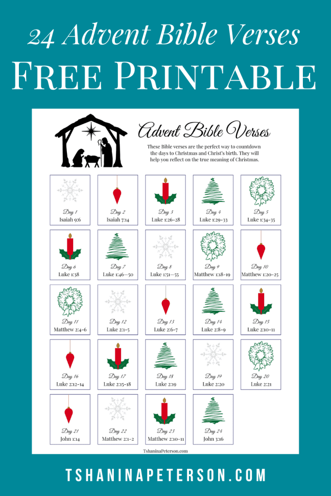 squares with Christmas designs and bible verses to celebrate advent
