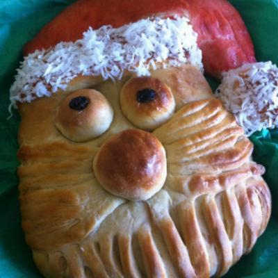 bread shaped like Santa's face