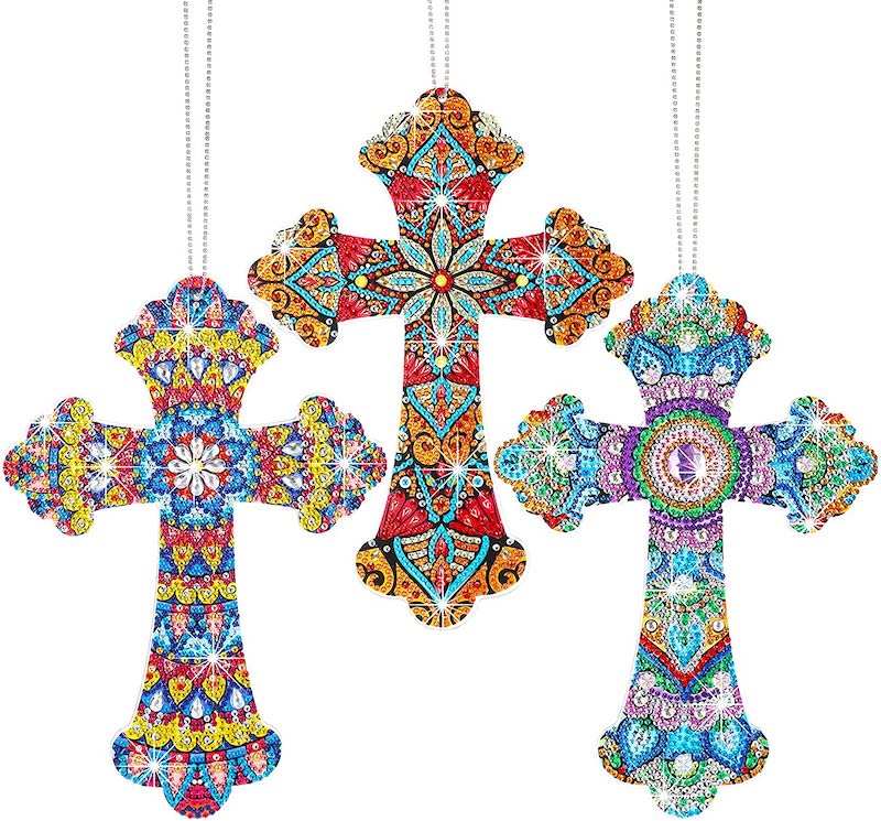 crosses with vibrant colored jewels on them