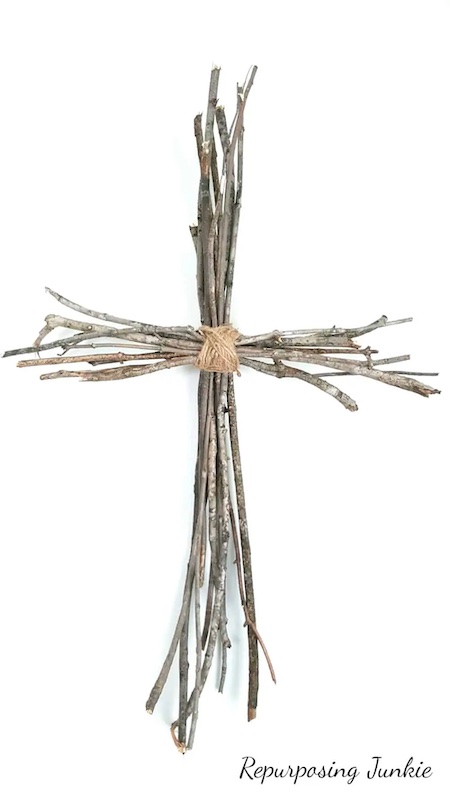 sticks formed into a cross and tied with twin