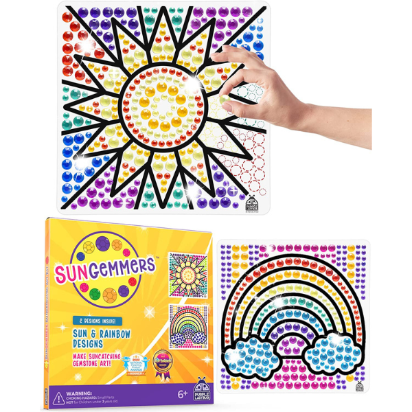 sun catcher kit for kids with sun catchers in the shape of a sun and rainbow