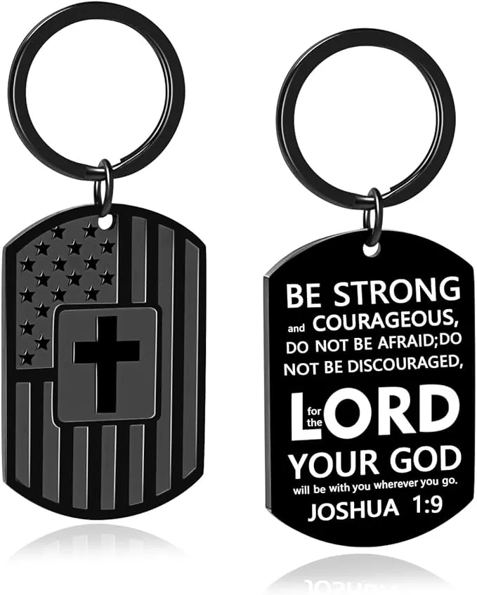 Be strong and courageous Joshua 1:9 keychain – Christian gift for teen guys