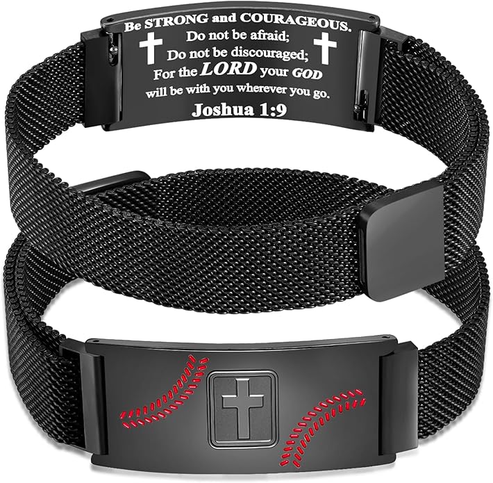 Baseball bracelet with Joshua 1:9 Be strong and courageous – Christian sports gift for teen boys