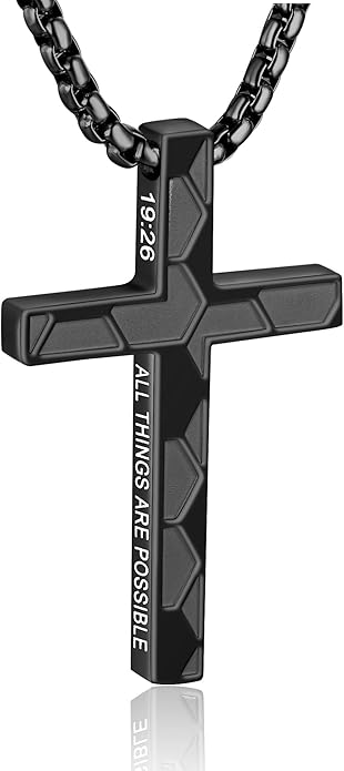 Soccer cross necklace with Matthew 19:26 Bible verse – Christian sports jewelry for teen boys