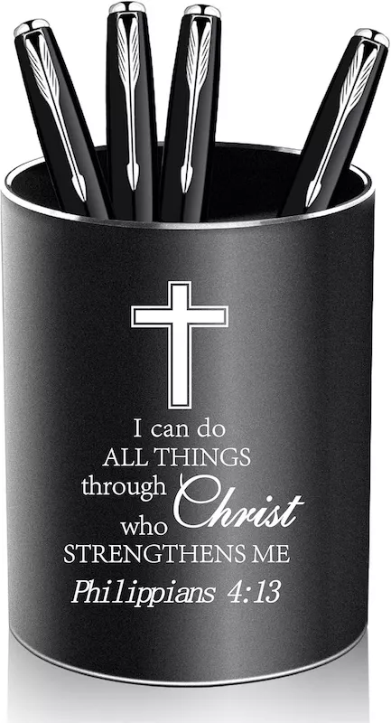 Philippians 4:13 desk organizer pencil pen holder – Christian gift for teen boys