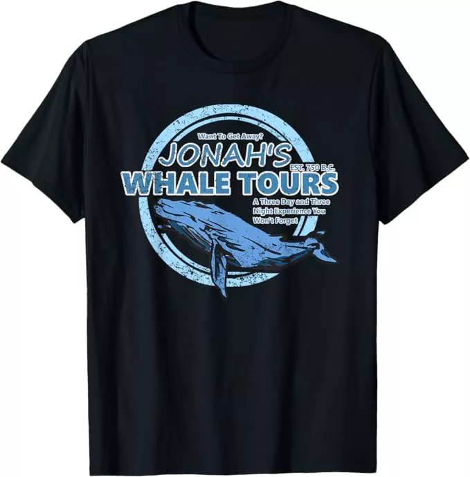 Jonah’s Whale Tours funny Christian T-shirt with whale graphic – faith and humor apparel for teen boys
