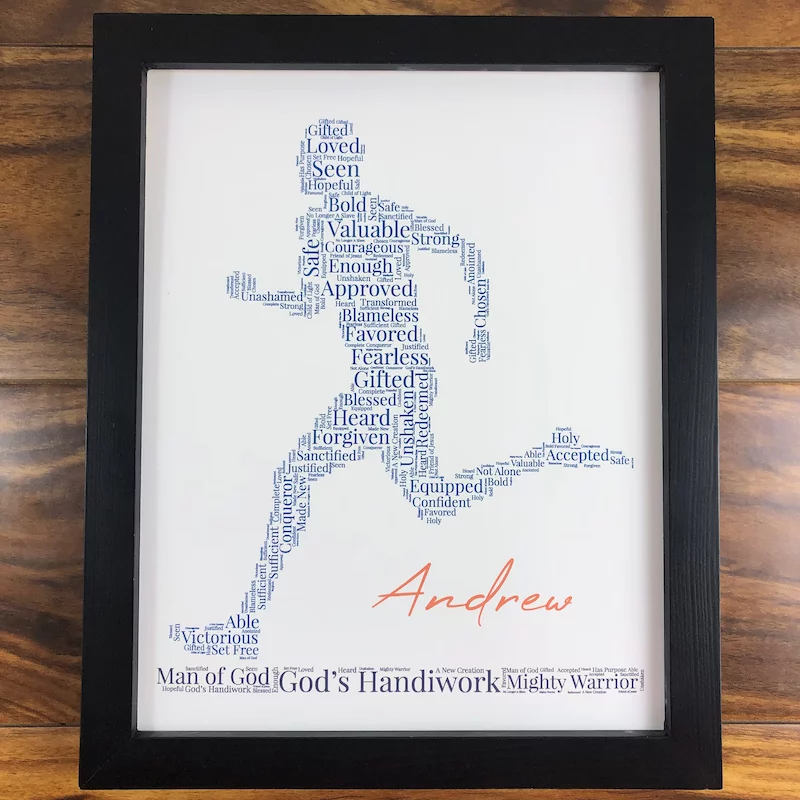 Personalized runner word art print with faith-based words – Christian gift for teen boys who run track or cross country