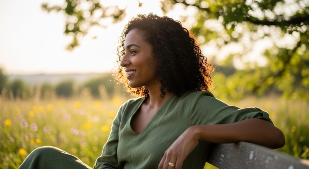 Woman looking peacefully into the distance