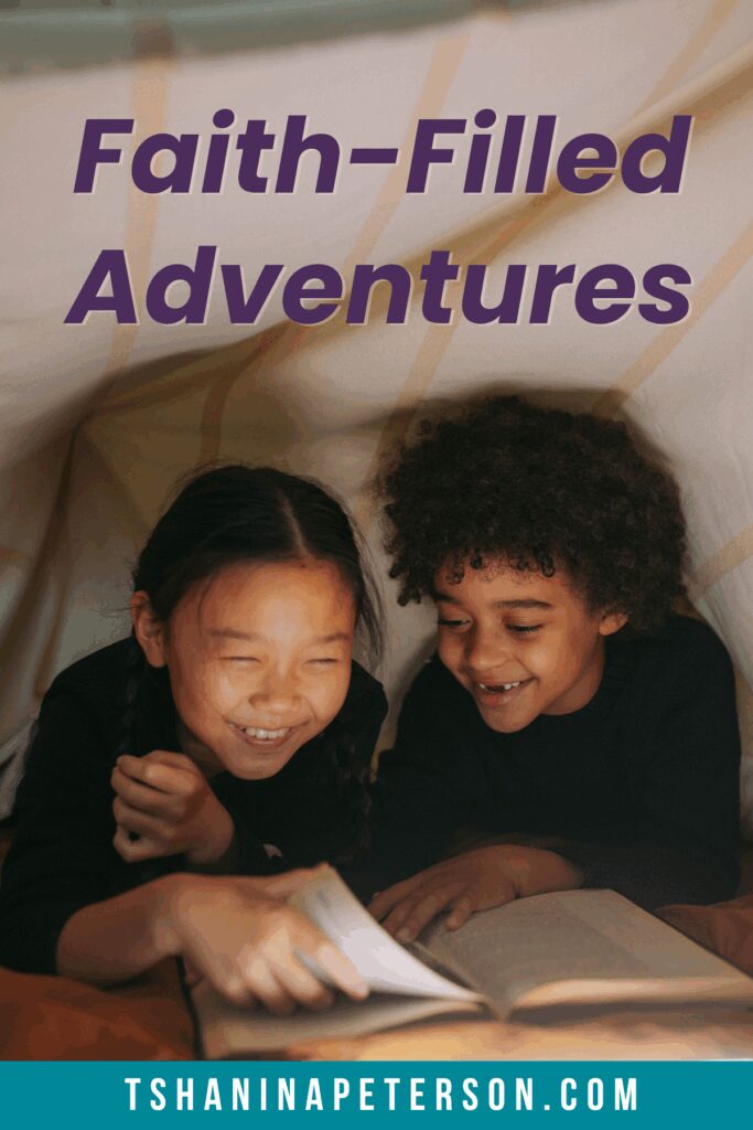 Happy kids reading Christian books that encourage faith and imagination
